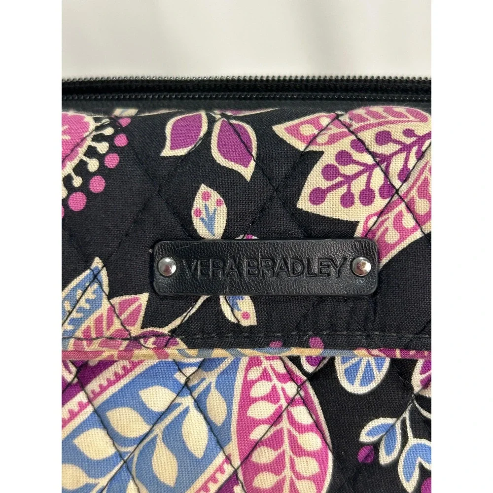 Vera Bradley Quilted Wallet Floral Black Purple Snap Flap‎ Zip Around